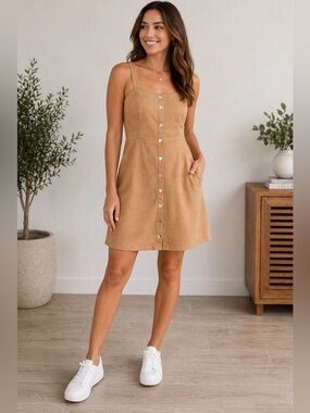 Forever 21 Camel Button-Front Suede Mini Dress